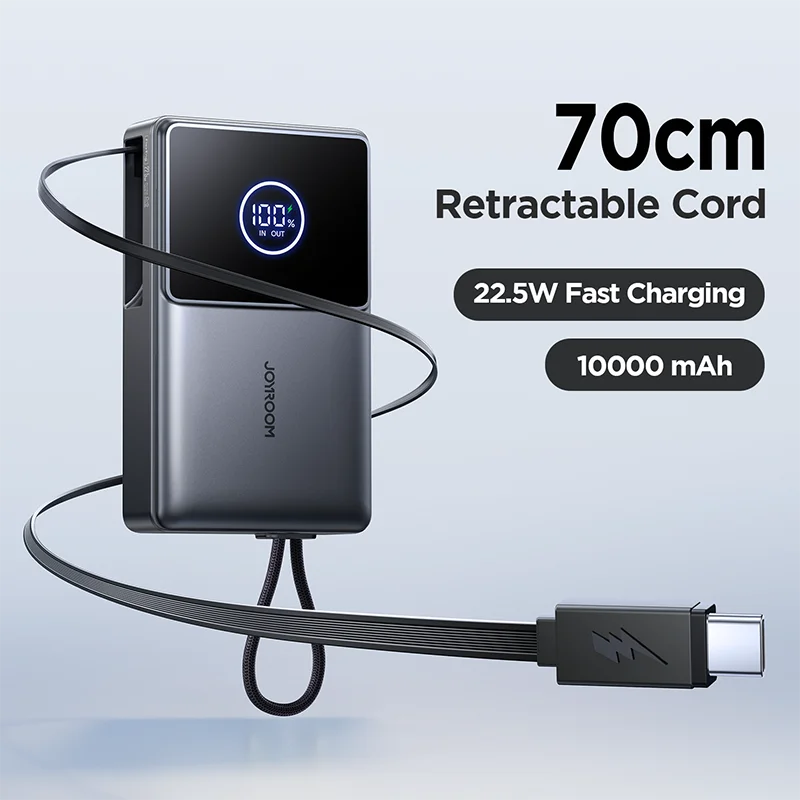 10000mAh Fast Charging Power Bank – Joyroom with Retractable Type-C Cable