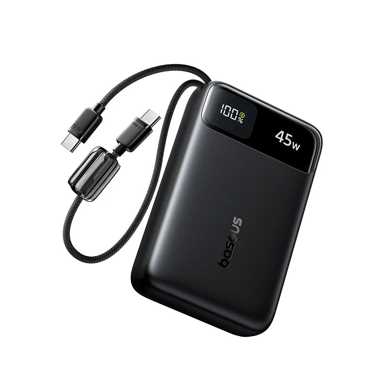 Baseus 45W Power Bank 10000mAh 20000mAh Built-In Dual USB-C Cable Fast Charging for iPhone 17 16 Pro Max Samsung S25 Xiaomi Poco