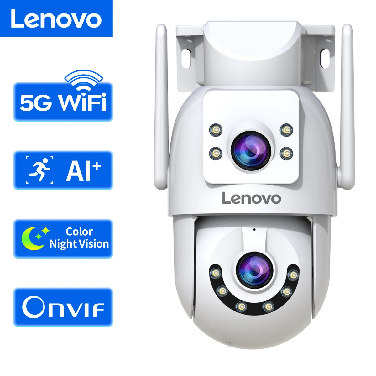 Lenovo 4K Dual-Lens PTZ Wi-Fi Outdoor Security Camera with Auto Tracking & ONVIF