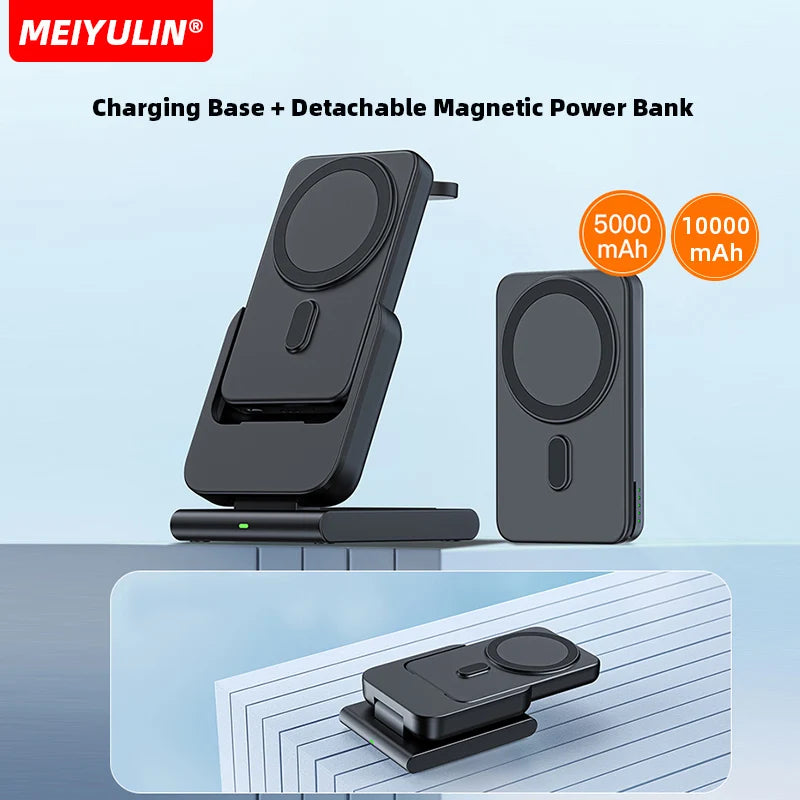 Portable 3-in-1 Wireless Charger – 10000mAh Power Bank for Apple Devices