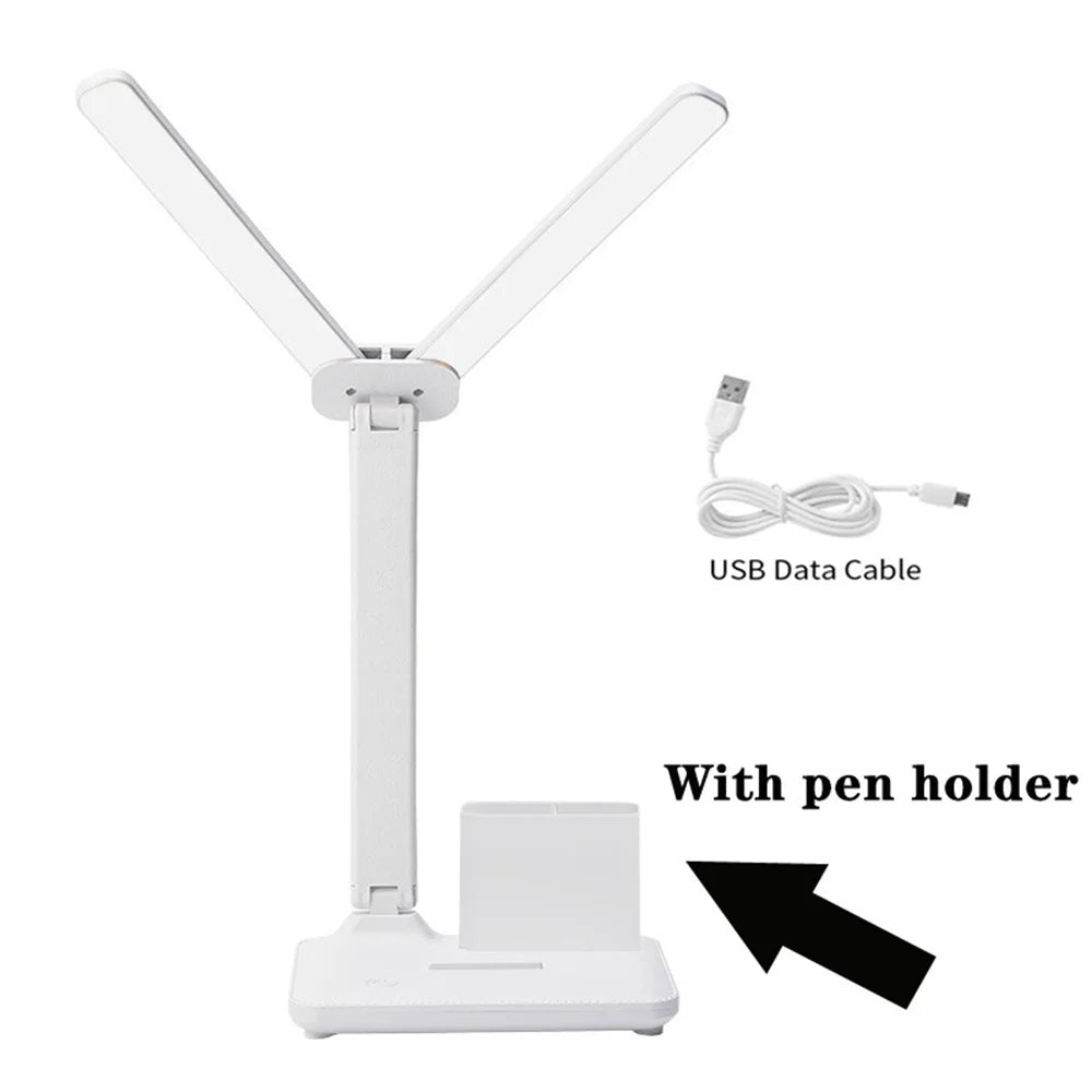 LED Desk Lamp – USB Dimmable Foldable Table Lamp with Clock, Calendar, Temperature Display & Night Light