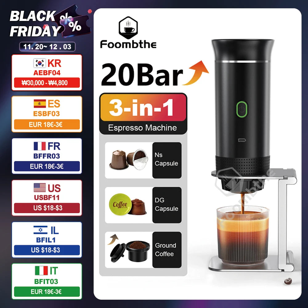 Wireless Portable Espresso Maker – 3-in-1 Coffee Machine for Travel & Camping