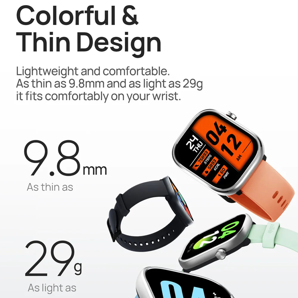 Mibro C4 Smartwatch – 2’’ Large Screen, Bluetooth Call, Heart & Oxygen Monitor