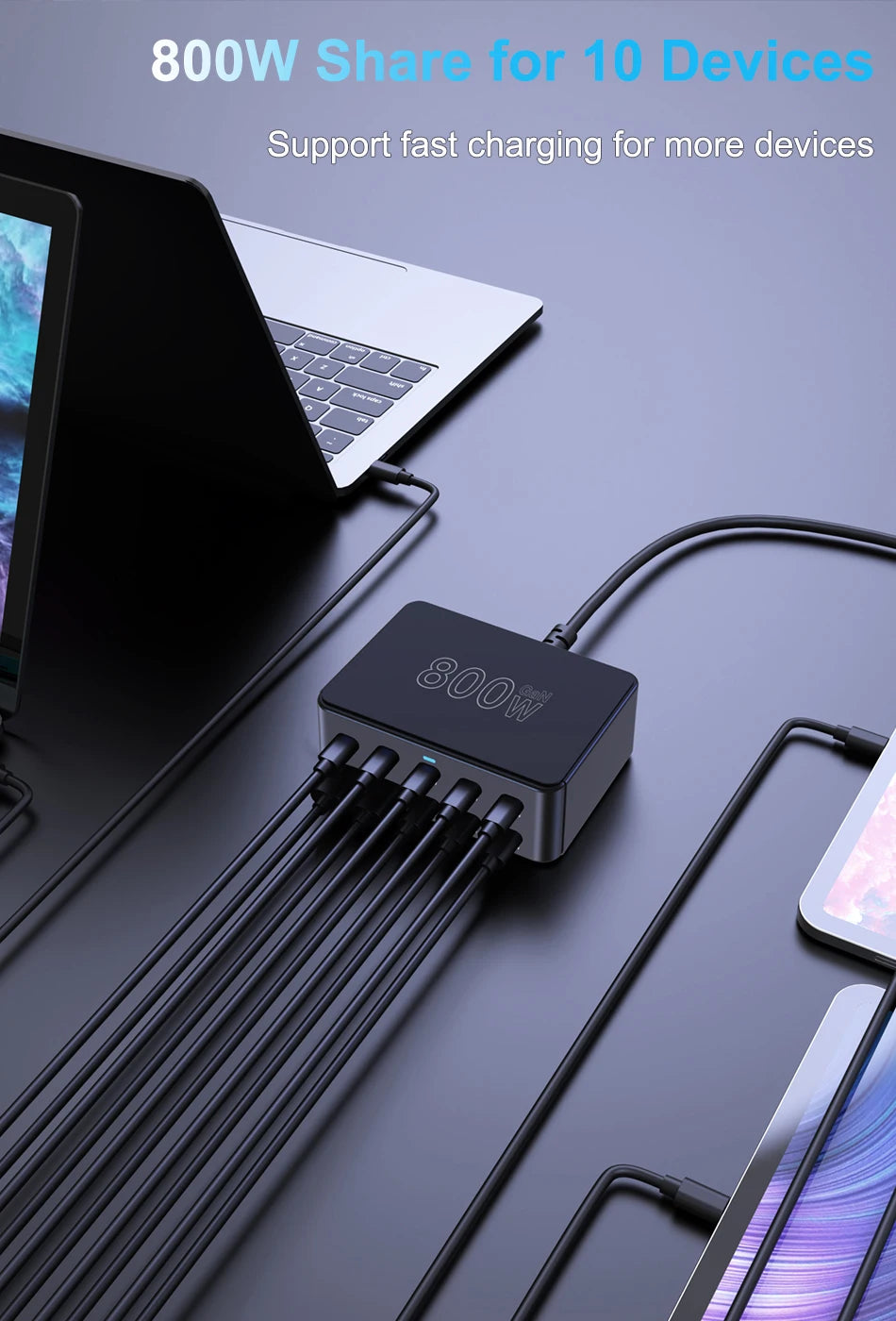 800W USB-C GaN Charger – 100W PD Multiport Fast Charging