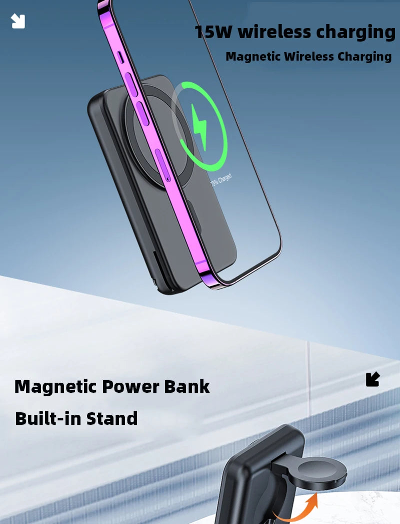 Portable 3-in-1 Wireless Charger – 10000mAh Power Bank for Apple Devices