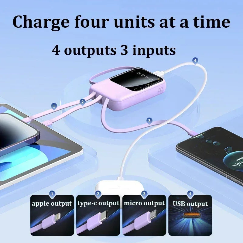66W 30000mAh Portable Power Bank with Built-in Cables