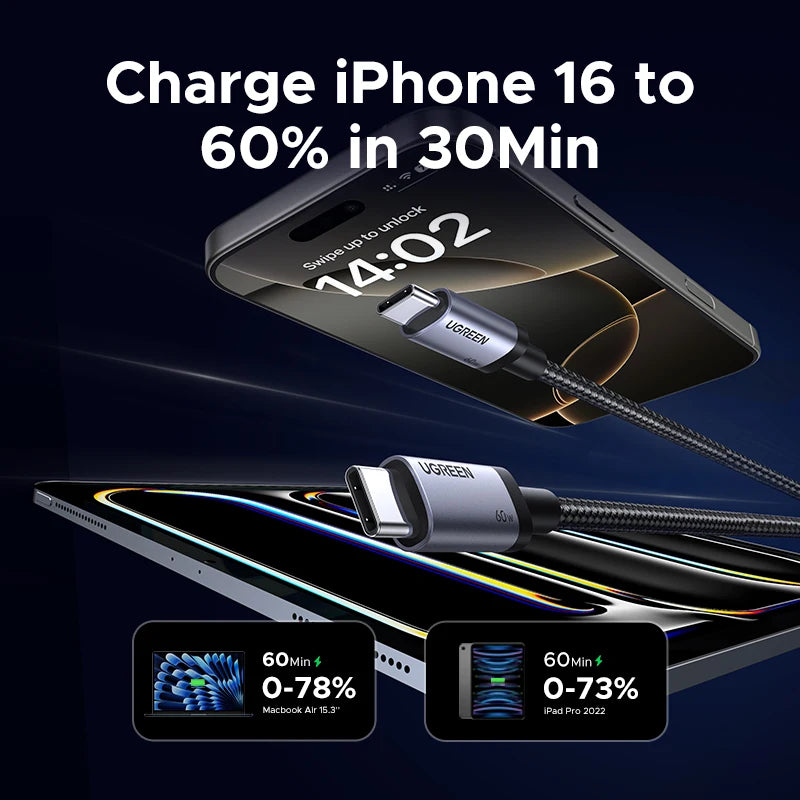 UGREEN USB-C PD 60W Fast Charging Cable – iPhone, Samsung, iPad, MacBook, Xiaomi