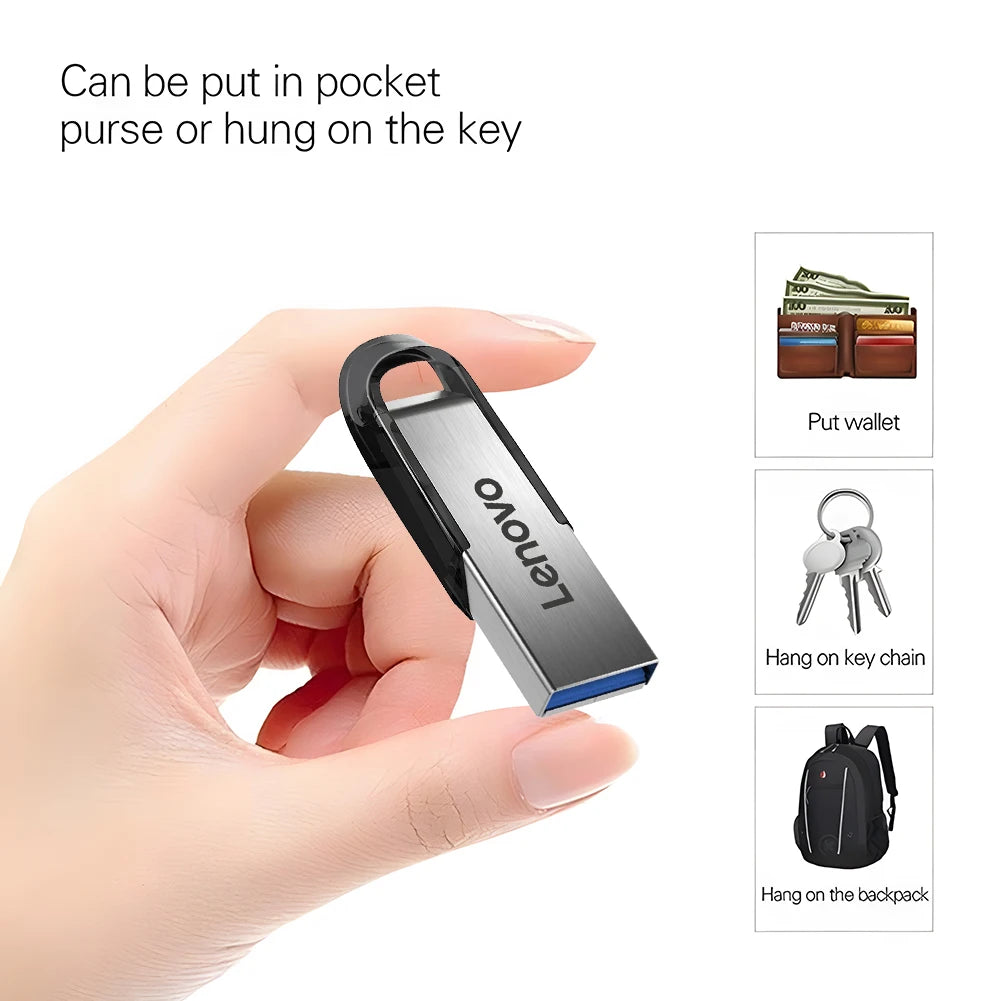 Lenovo 2TB/1TB/512GB USB 3.0 Flash Drive – Waterproof Metal Storage
