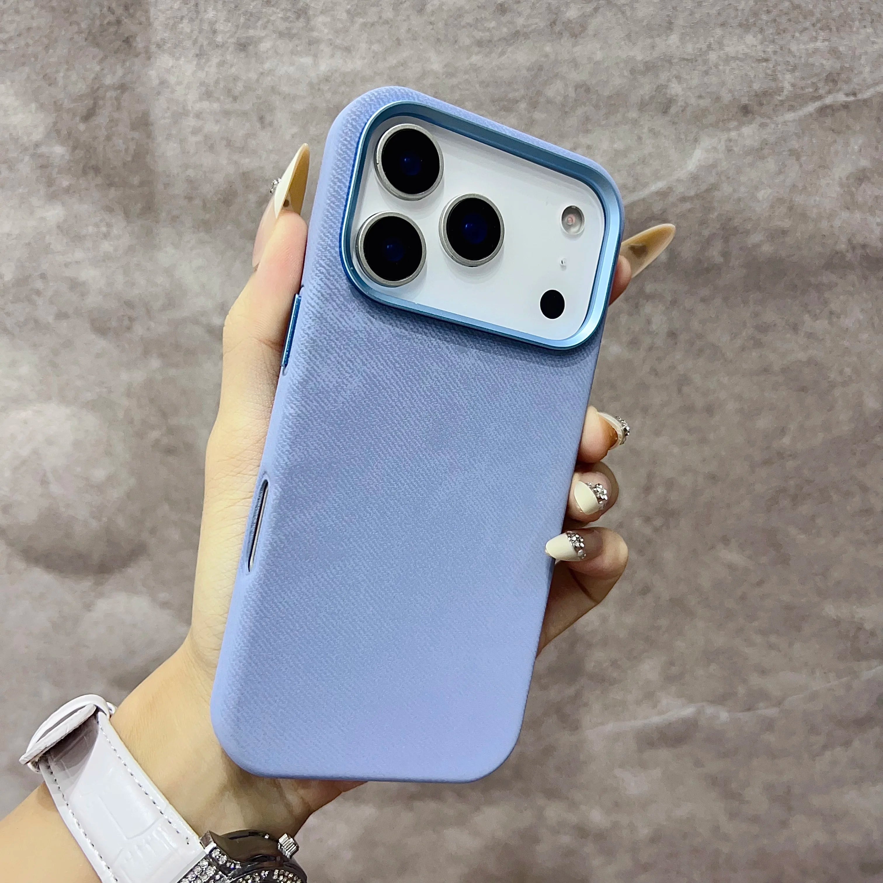 Luxury MagSafe Fiber Leather iPhone Case – Shockproof & Alloy Lens