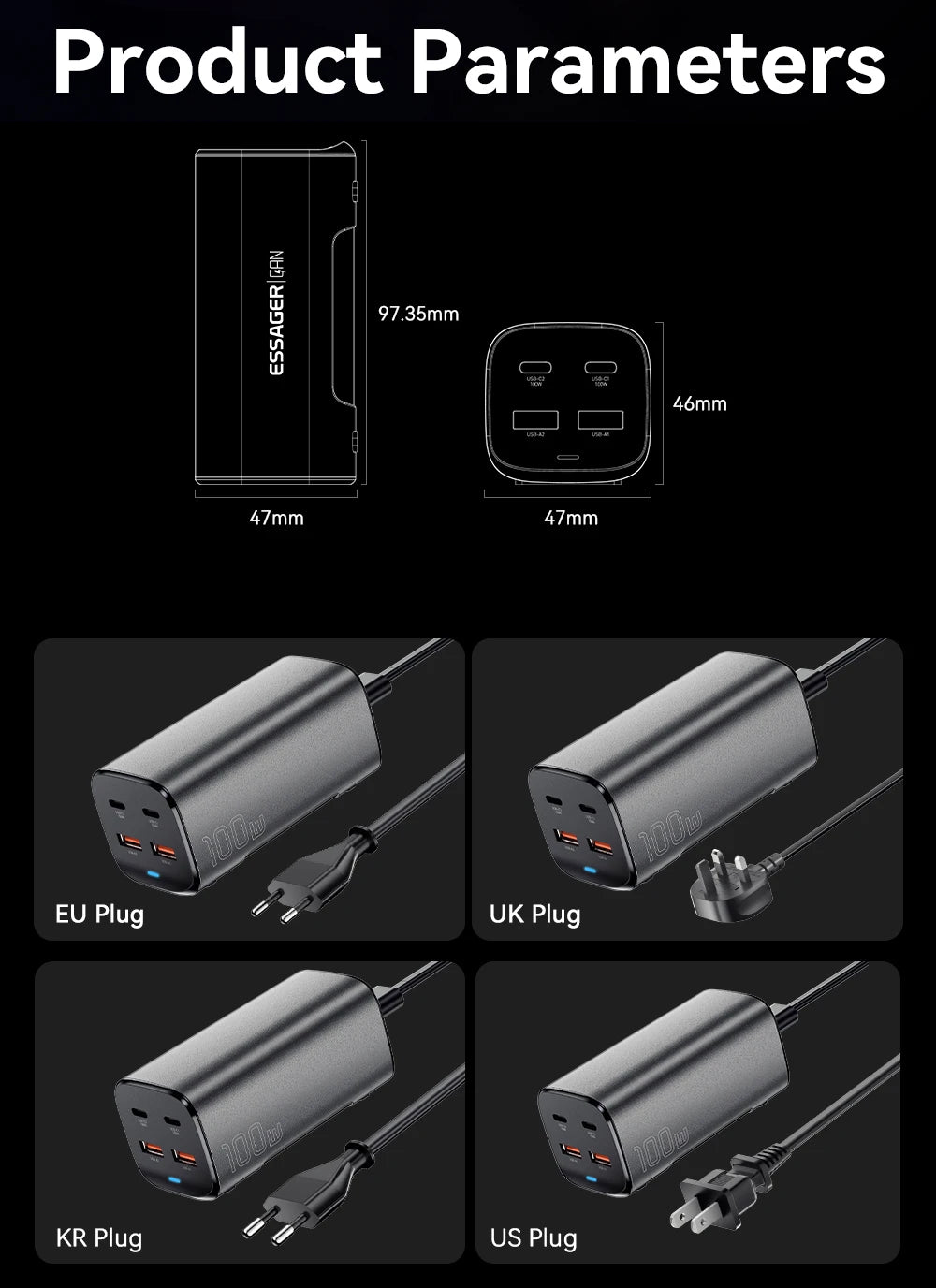 Essager PD & QC 100W USB-C Charger for Laptop & Phone