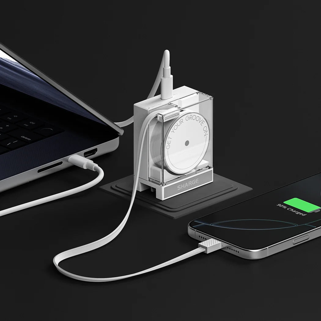 SHARGE Retractable 65W USB C Charger GaN Power 2 Devices PD Fast Charging for MacBook Pro/Air, iPhone 16,Pixel Book