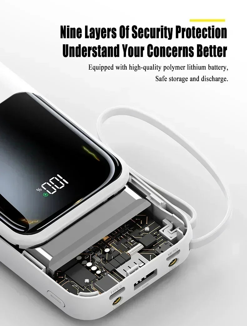 66W 30000mAh Portable Power Bank with Built-in Cables
