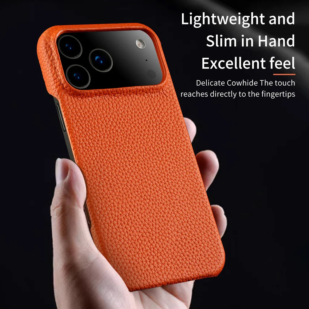 Lychee Genuine Leather Magnetic Case — iPhone 15–17 Series