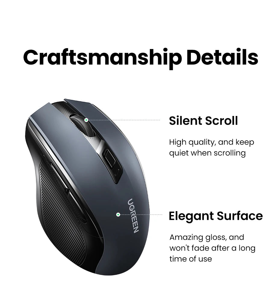 UGREEN Ergonomic Wireless Mouse – 6 Buttons, 2.4G/BT Dual Mode, 4000 DPI