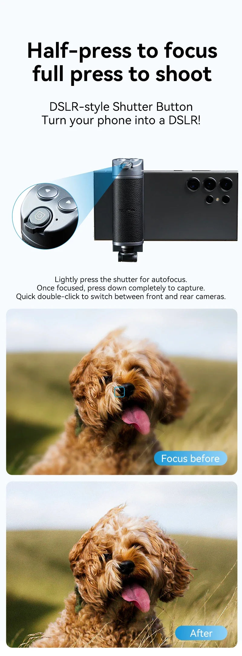 TELESIN Selfie Stick & Phone Holder – Camera Handle with Remote Adapter
