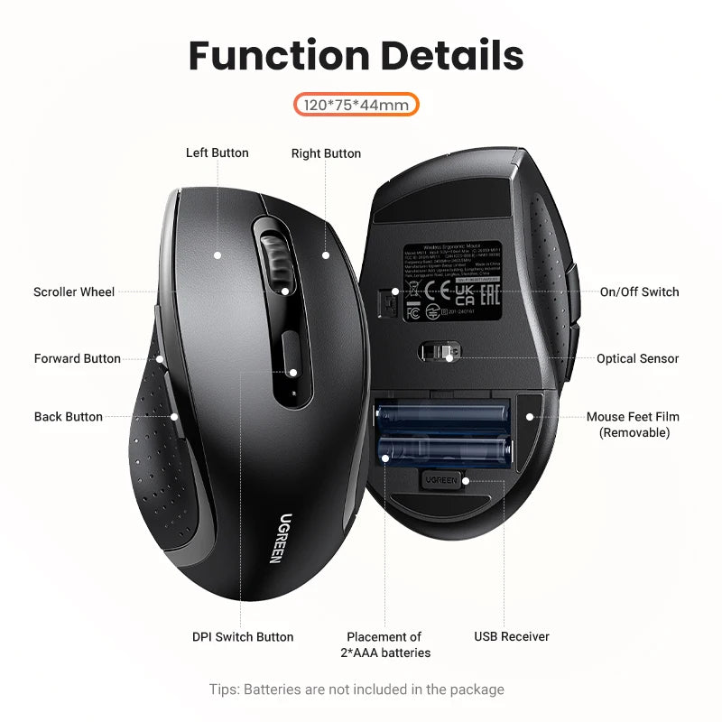 UGREEN Wireless Silent Mouse – 1600 DPI, 2.4GHz USB for PC & MacBook