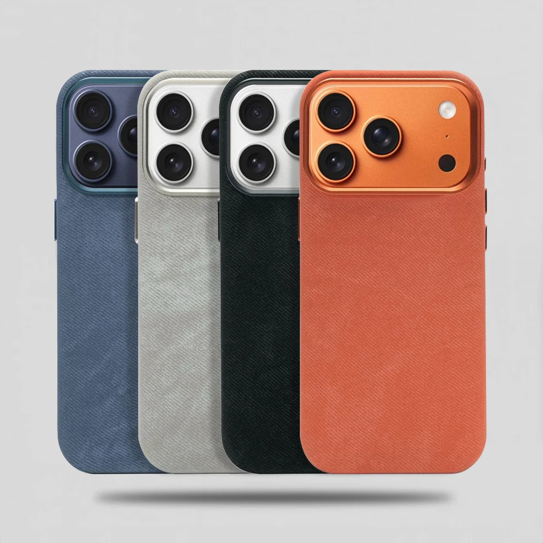 Luxury Fiber Leather Magnetic Shockproof Case – iPhone 15–17 Series