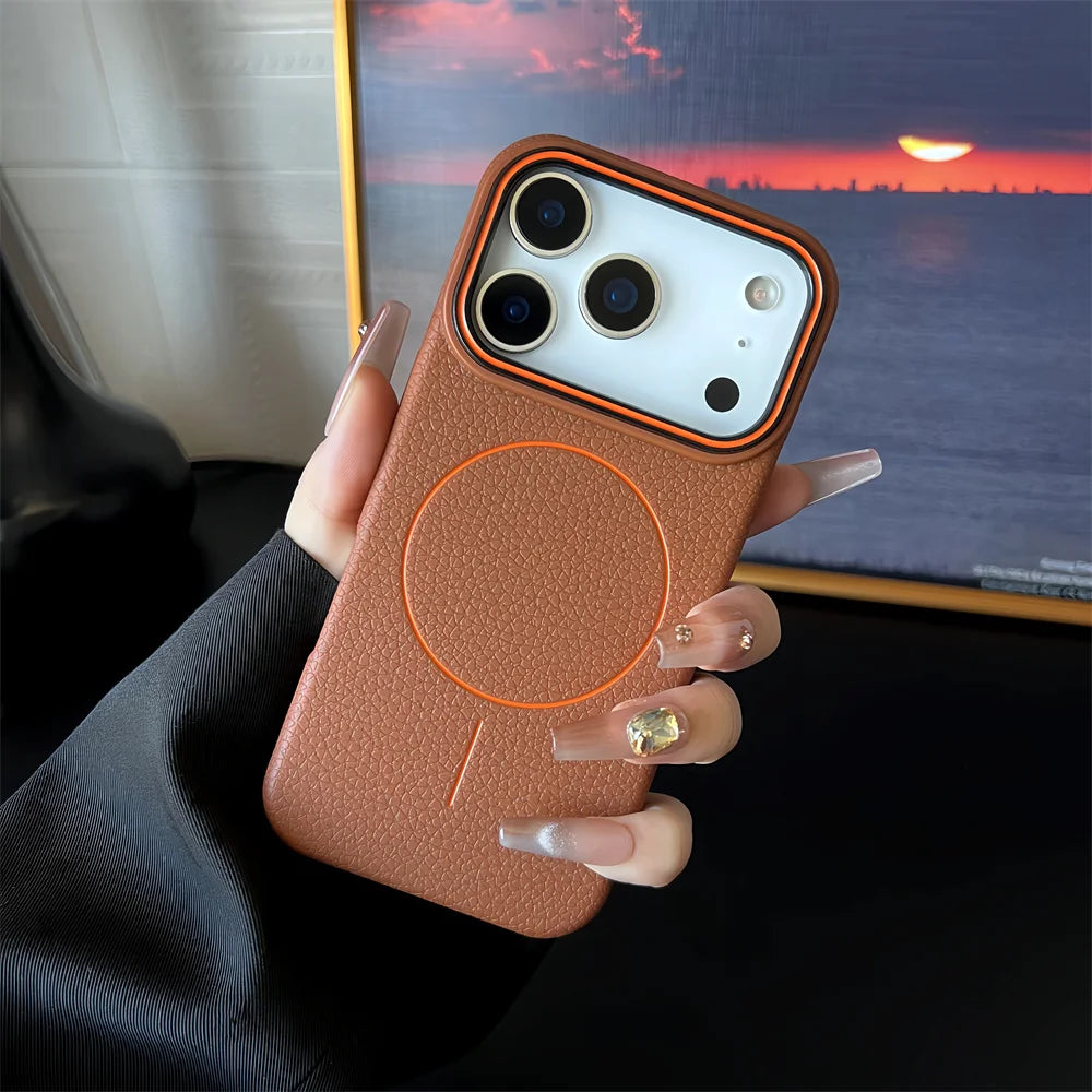 Frosted Hit Color Lichee Pattern Magnetic TPU Case – iPhone 17 Series & More
