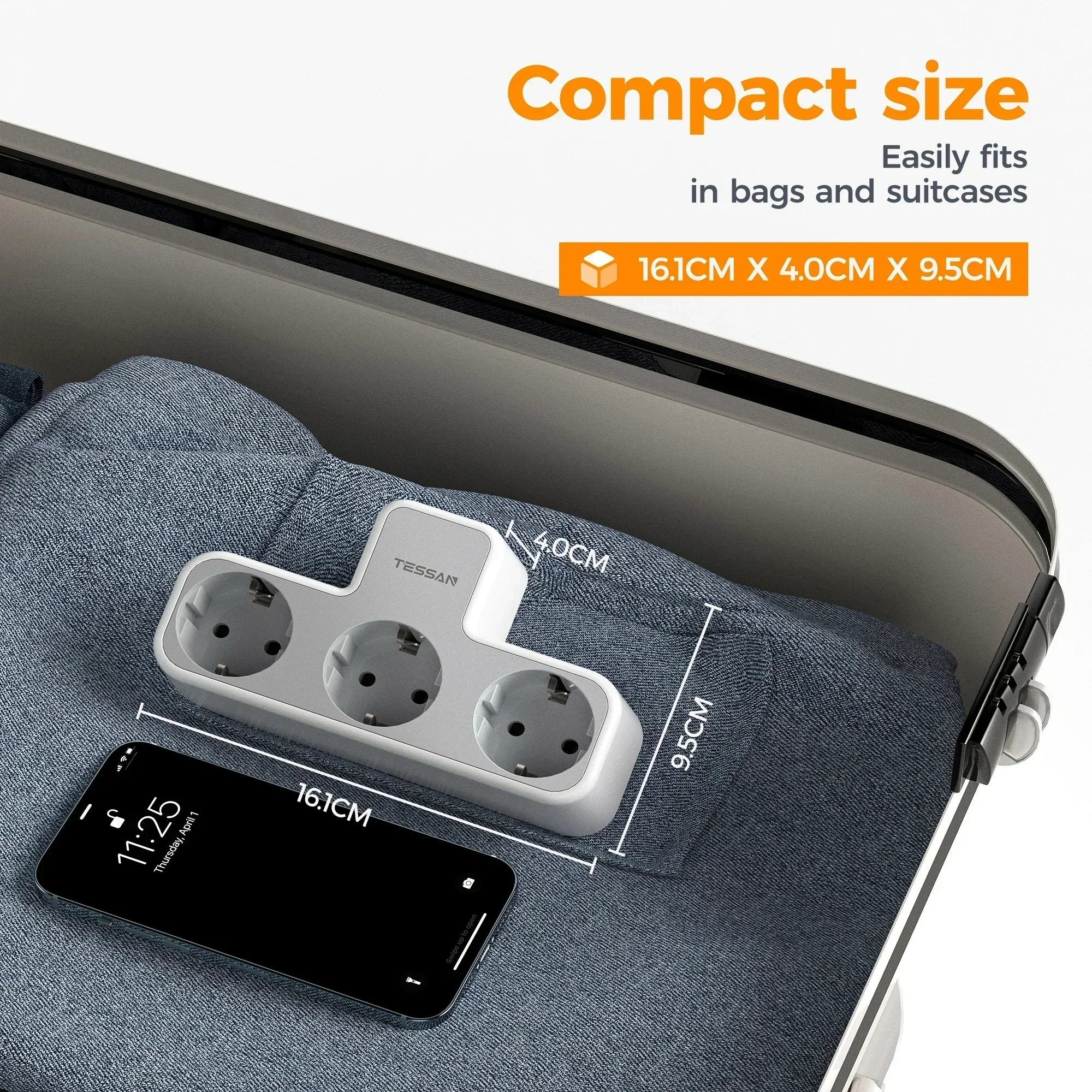 TESSAN Multiple Wall Socket with 3 AC Outlets Charging Ports EU Plug Wall Power Strip with Overload Protection 3fach Stecker Eu