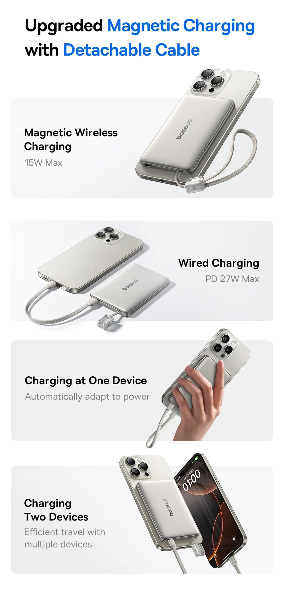 Baseus 10,000mAh Magnetic Power Bank – Wireless 15W & PD 27W Fast Charge