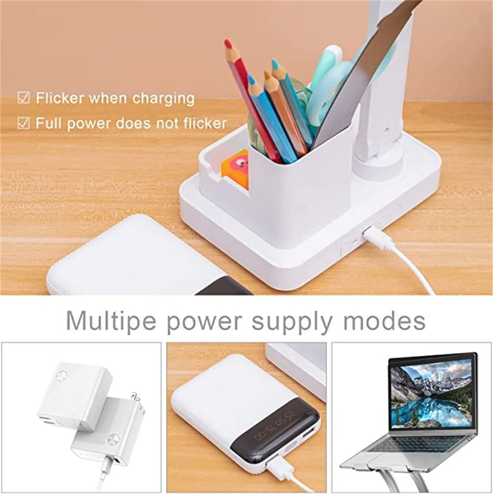 LED Desk Lamp – USB Dimmable Foldable Table Lamp with Clock, Calendar, Temperature Display & Night Light