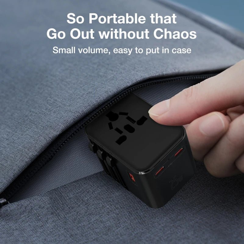 JINGMIN Universal Travel Adapter – 4 AC Outlets + 3 USB/Type-C PD 25W