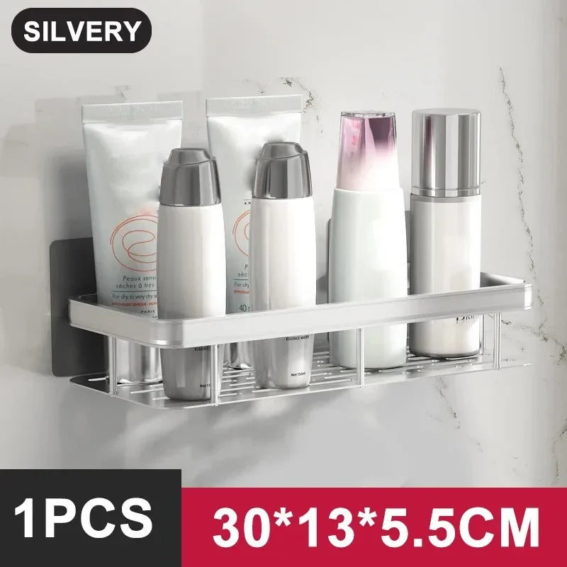 Aluminum No-Drill Shelf – Bathroom & Kitchen Wall Storage Organizer