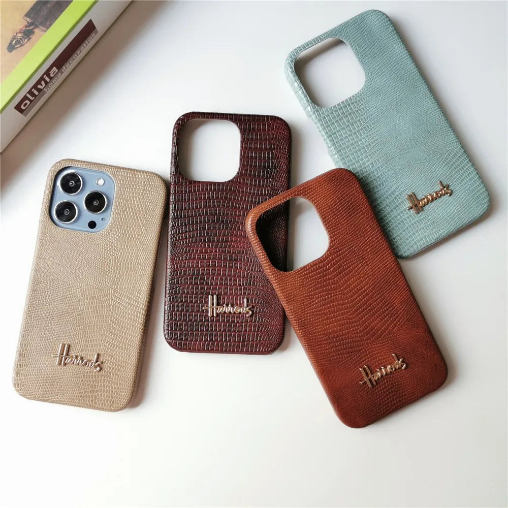 Luxury Business Lizard Skin Pattern Couple Hard Case For Iphone 17 16 14 15 11 12 13 Pro Max PU Leather Cover Fundas