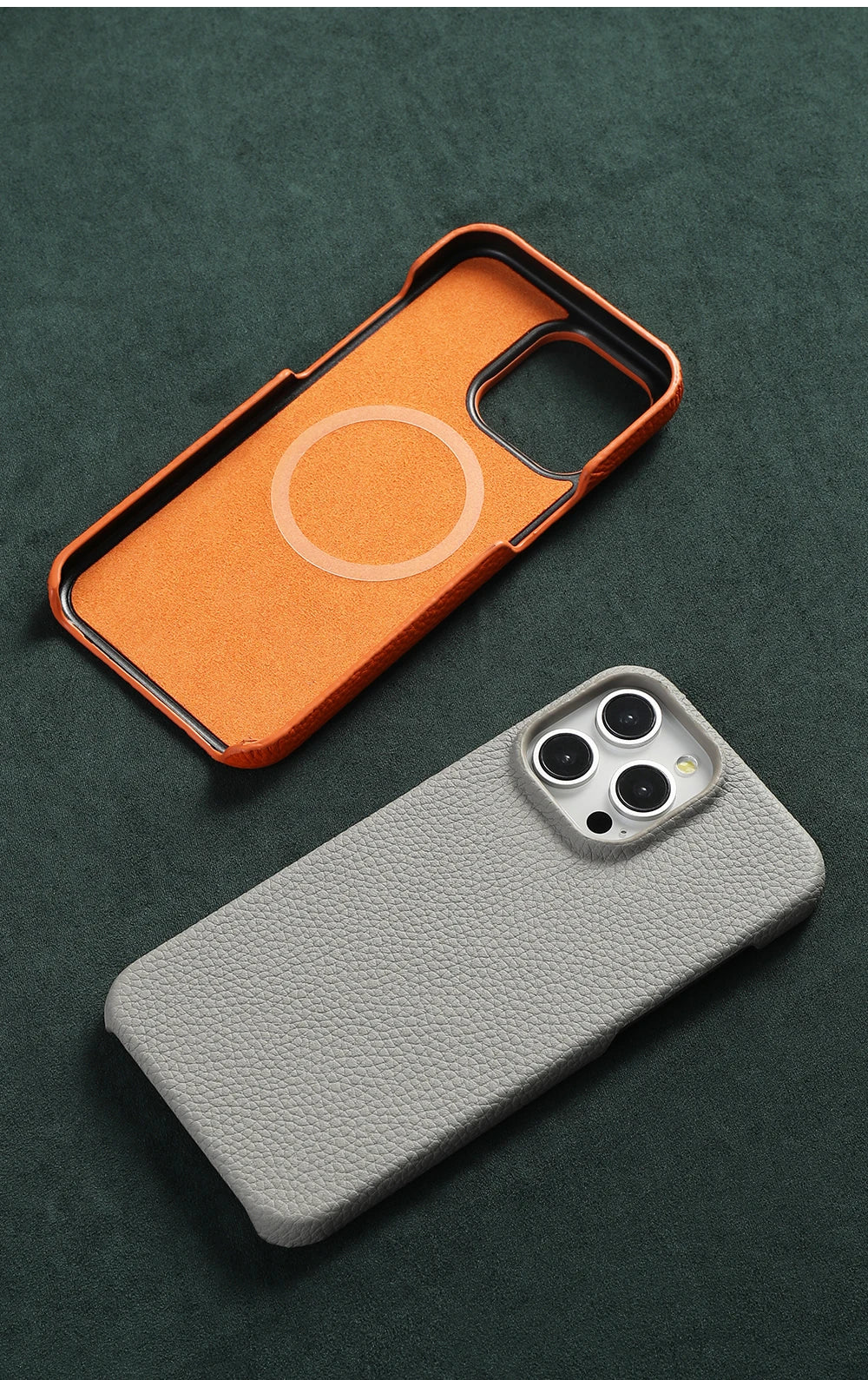 iPhone MagSafe Leather Case – Cowhide Lychee, Pro & Max