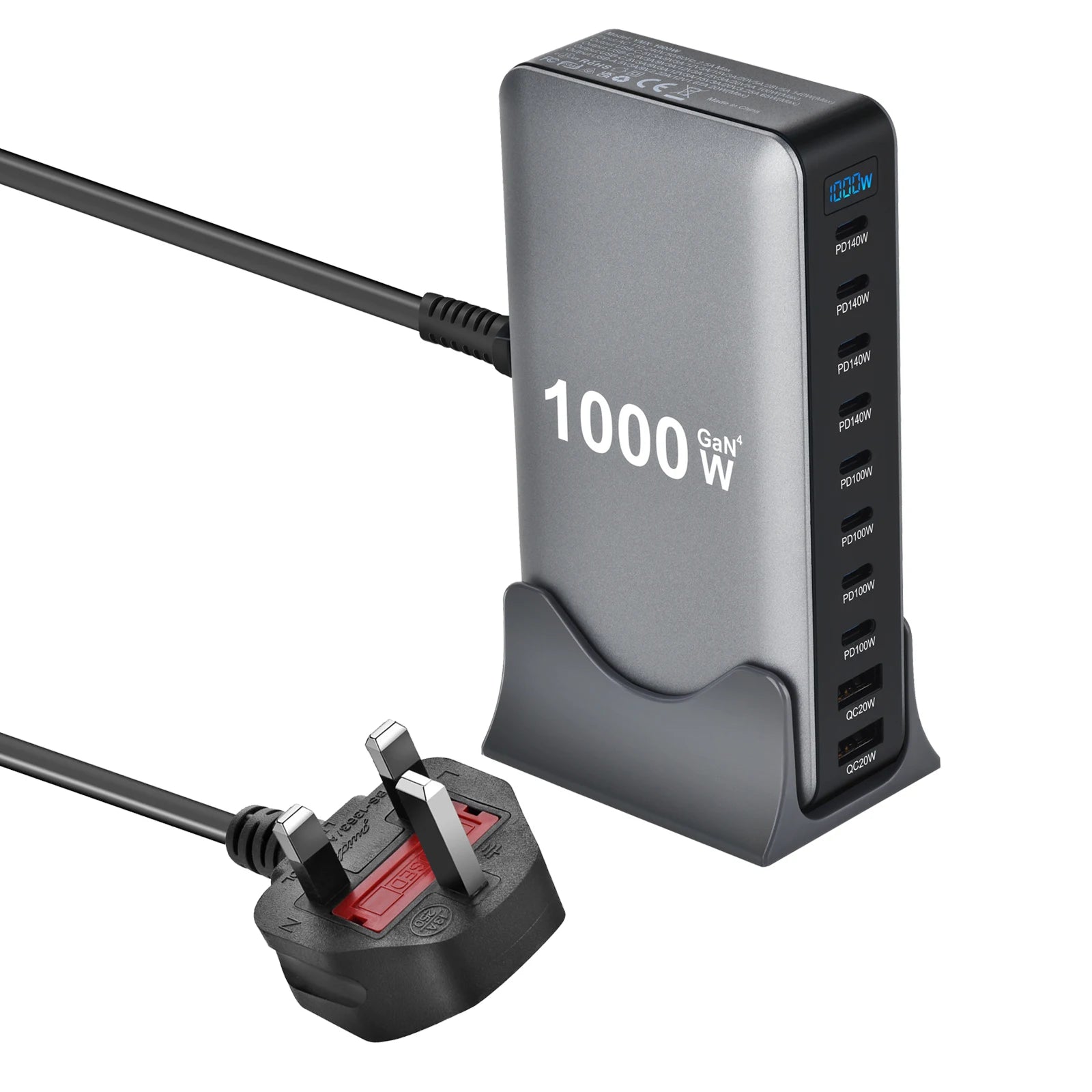 800W GaN 10-Port USB-C Fast Desktop Charger – PD3.1 for iPhone, Samsung & Laptop