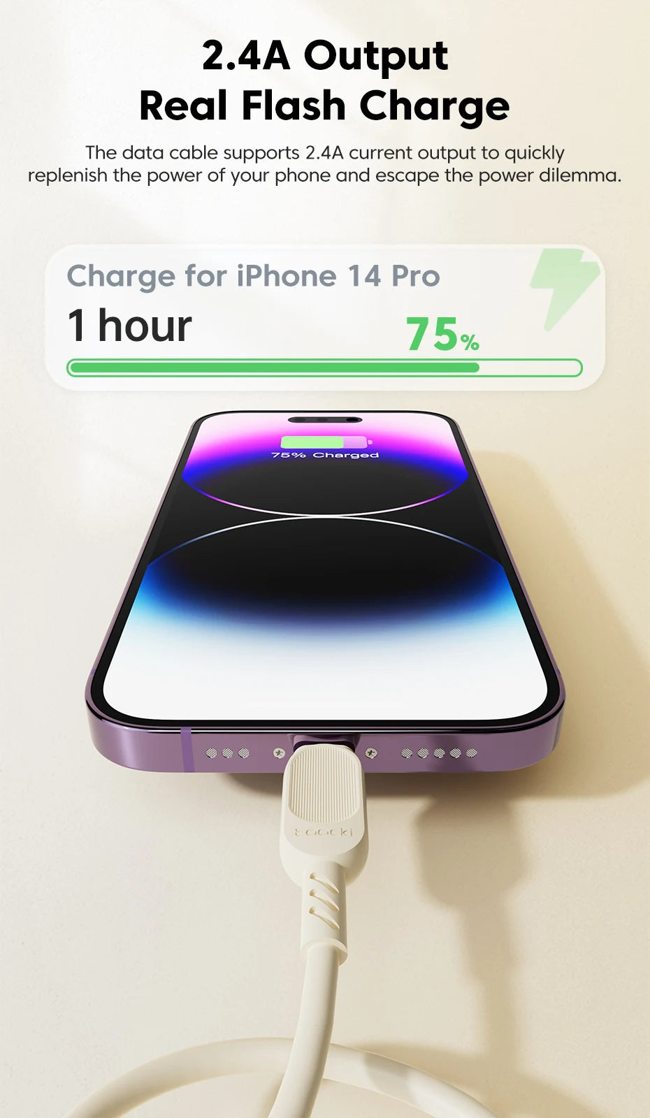 Toocki Fast USB Cable for iPhone & iPad – 2.4A Charging