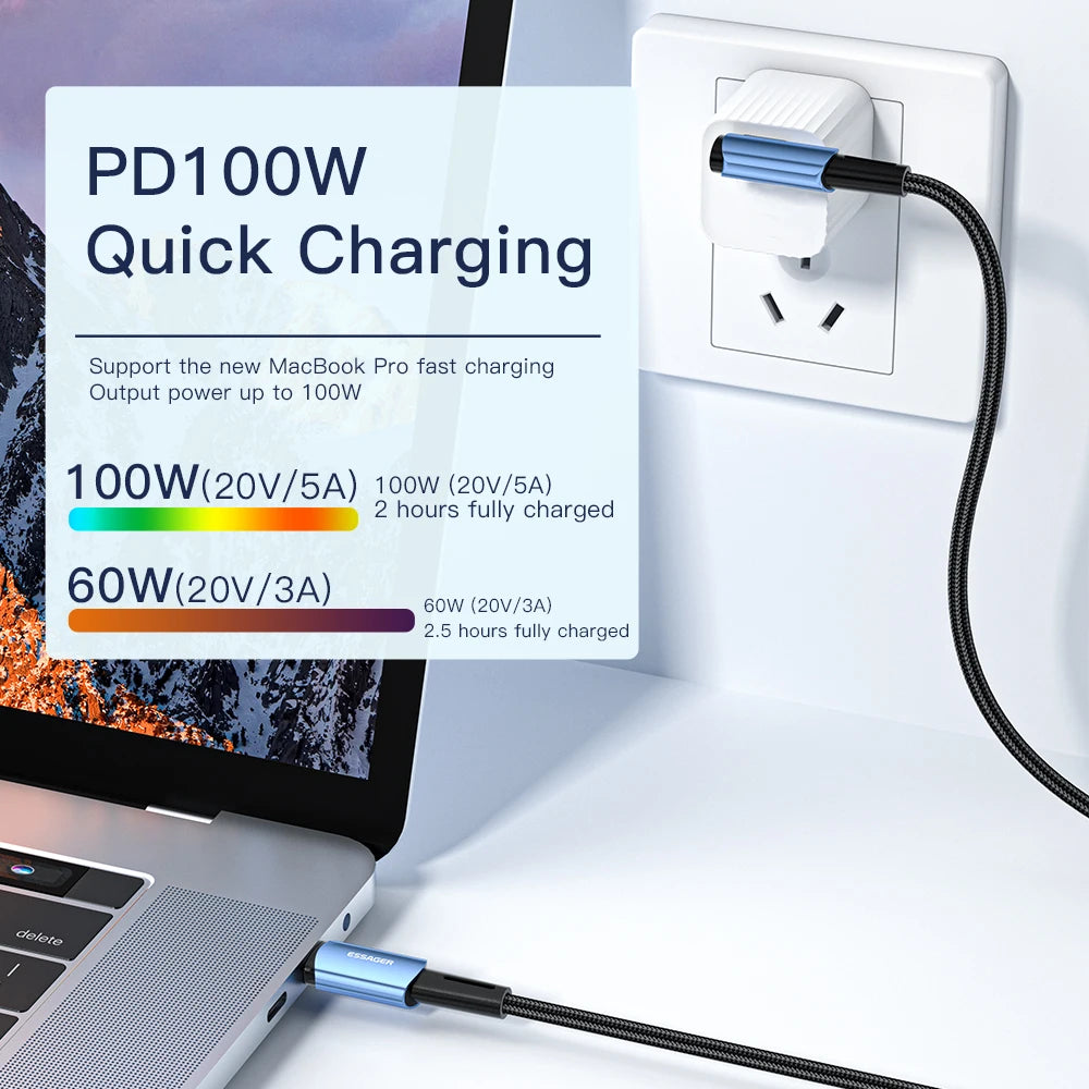 Essager 100W USB-C Cable – 90° Fast Charging & Data Wire