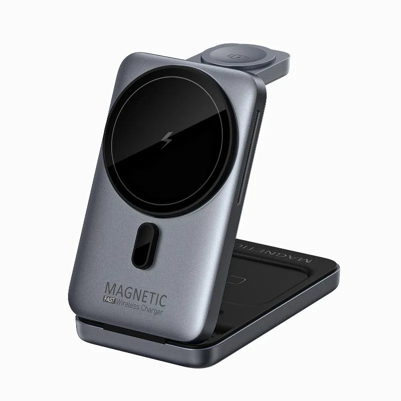 Foldable 3-in-1 Magnetic Wireless Charger Stand – Fast Charging Station