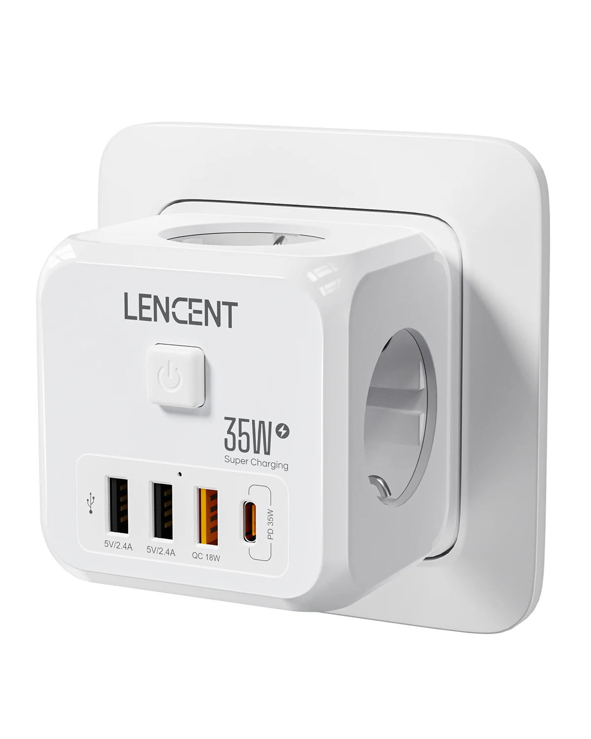 LENCENT 7-in-1 EU Power Strip – 3 AC + 3 USB + Type-C PD 35W Fast Charger
