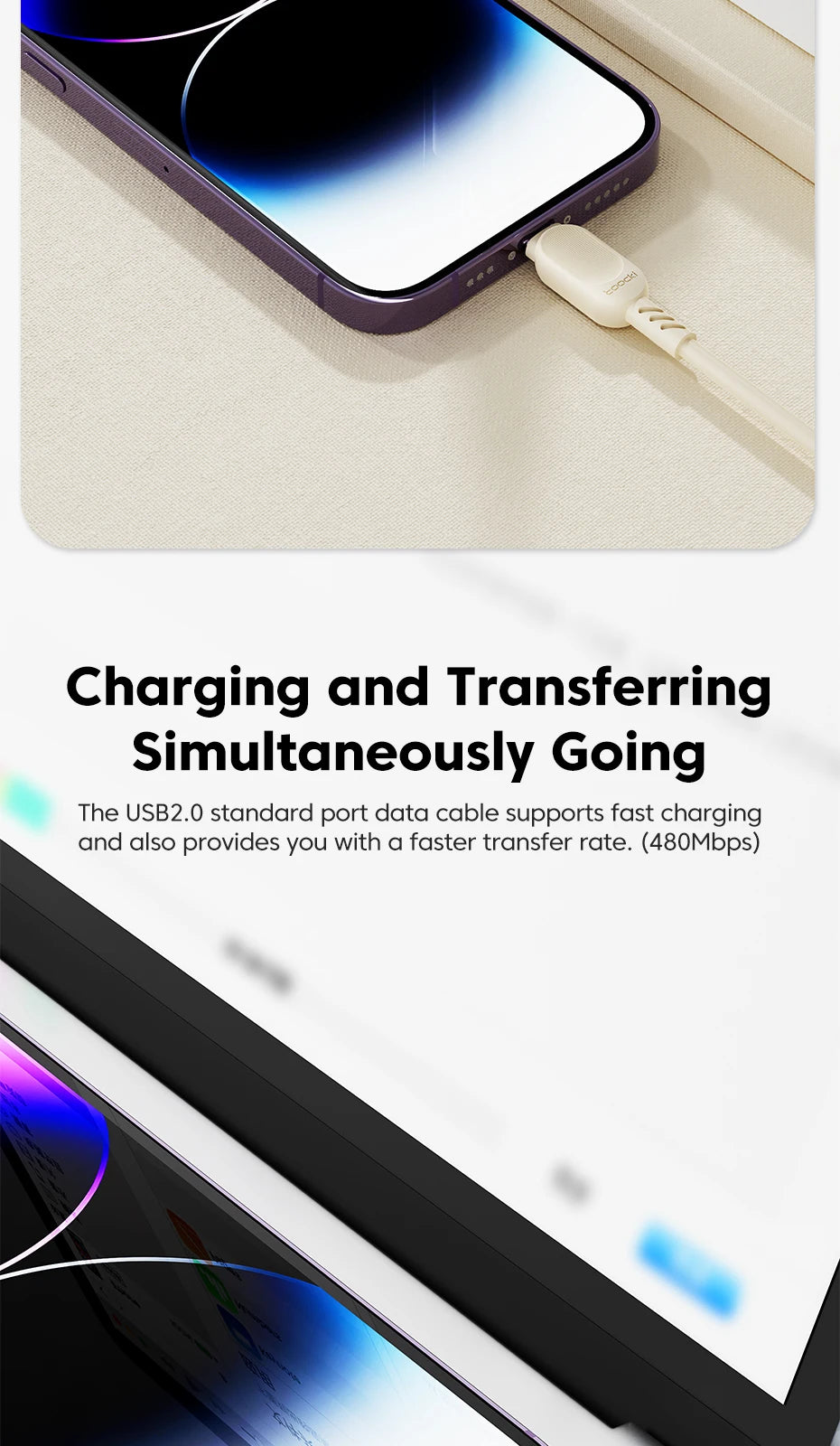 Toocki Fast USB Cable for iPhone & iPad – 2.4A Charging