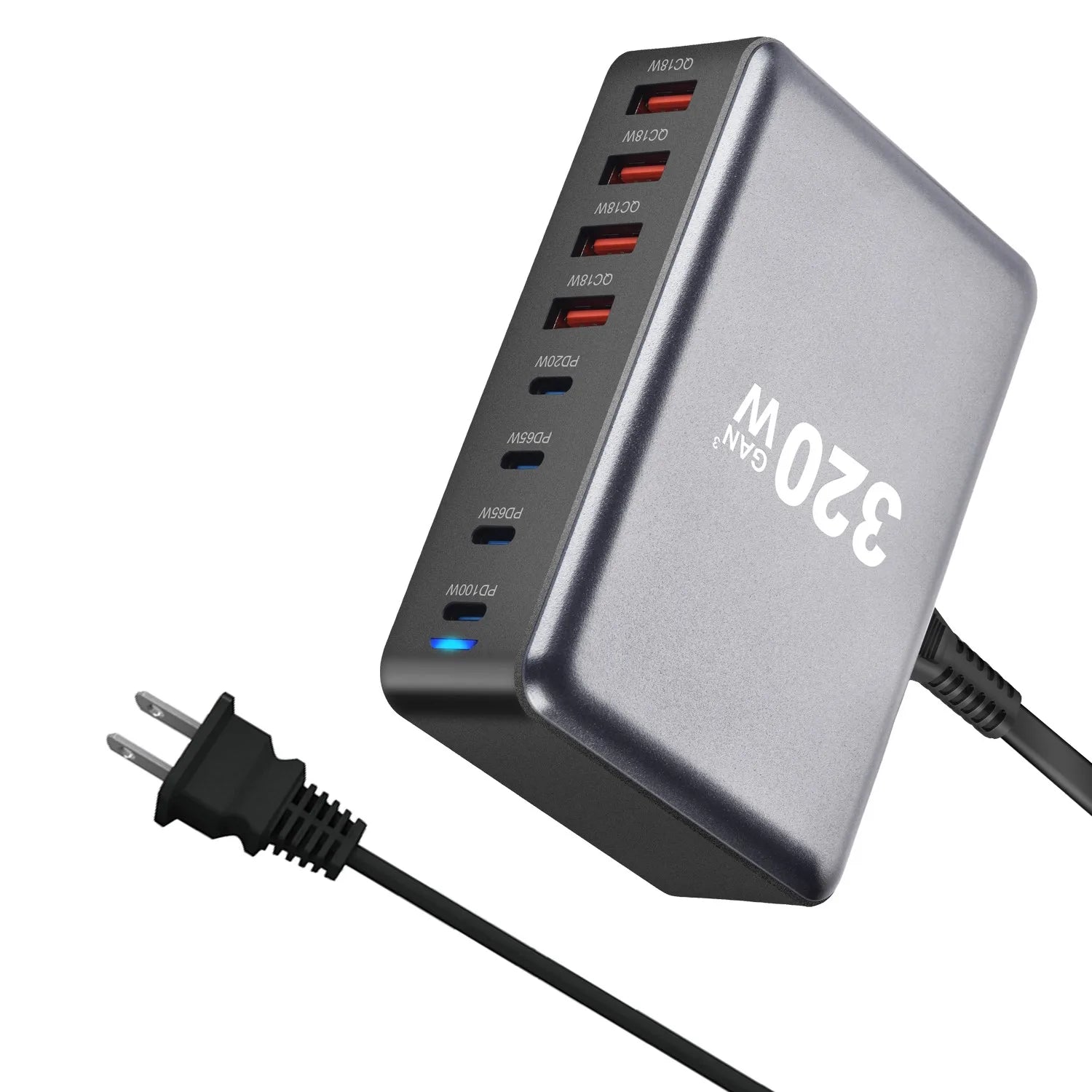8-Port 320W GaN Fast Charger – C-Type PD Mobile Station