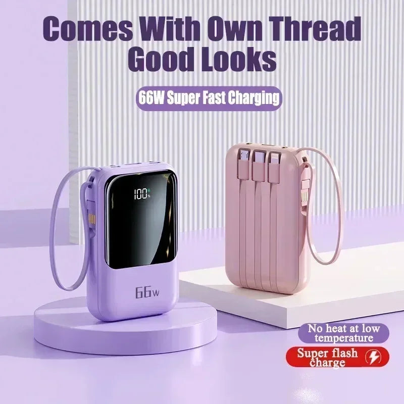 66W 30000mAh Portable Power Bank with Built-in Cables