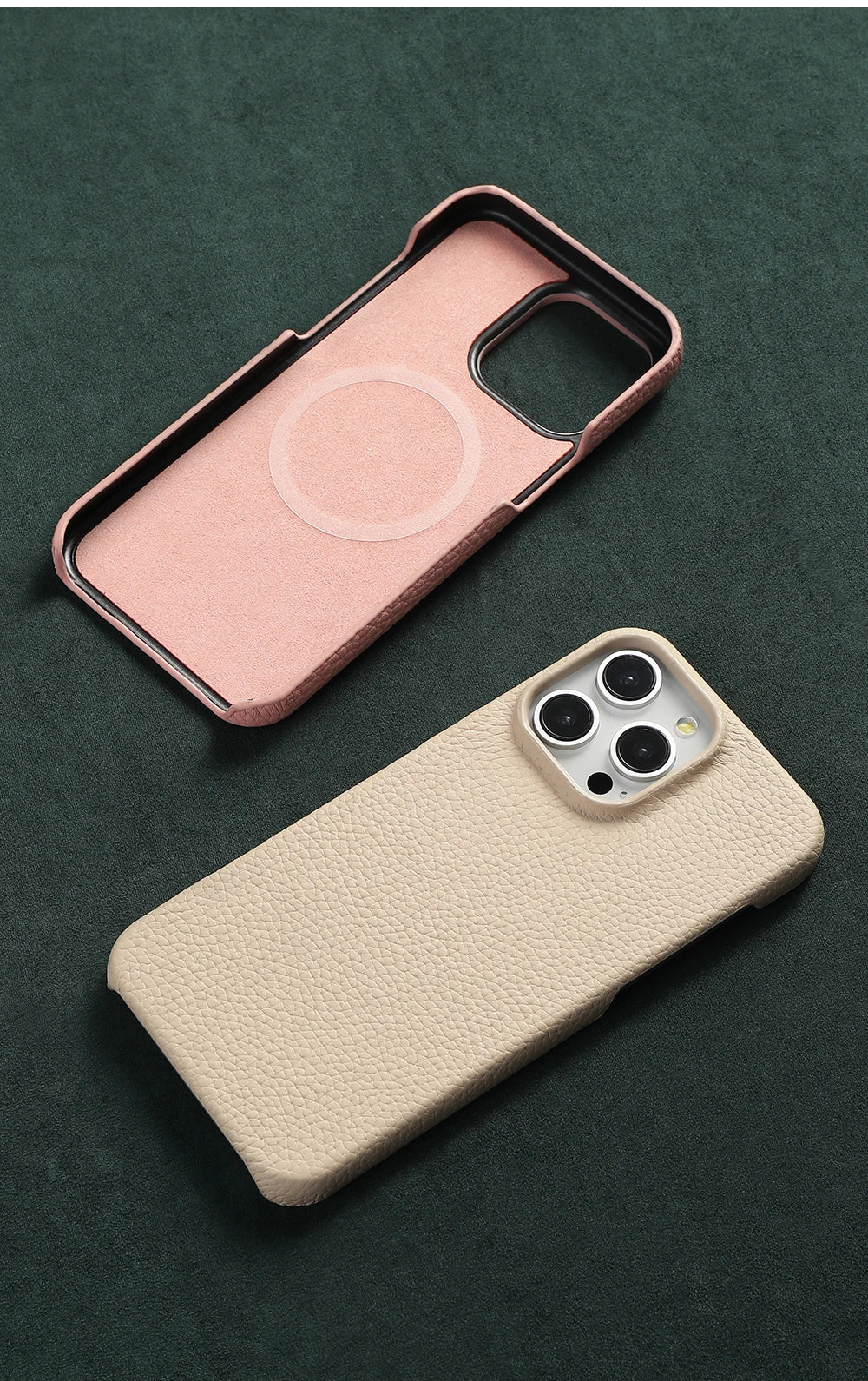 iPhone MagSafe Leather Case – Cowhide Lychee, Pro & Max