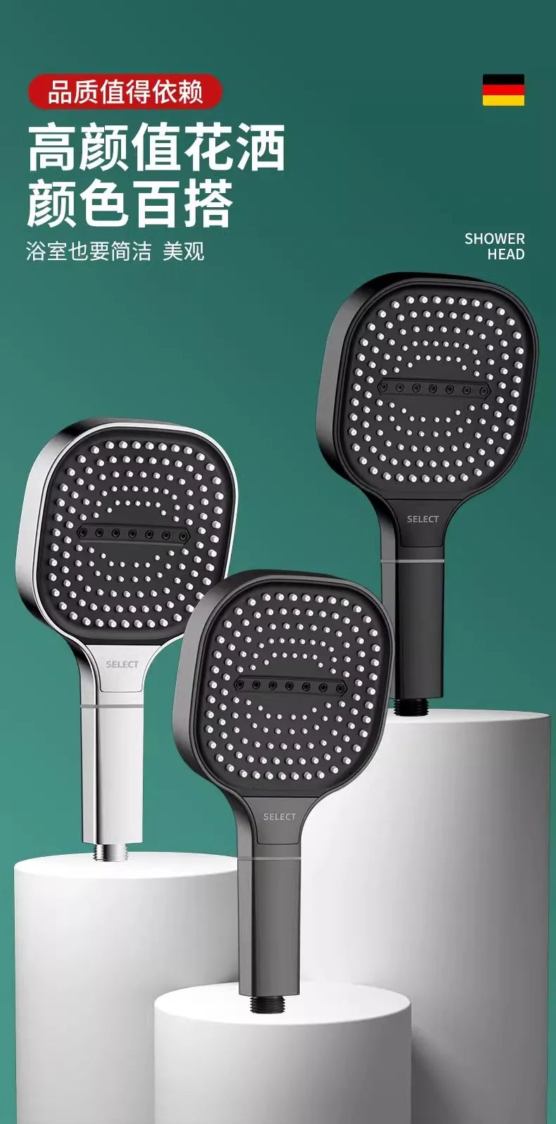 High Pressure Shower Head 13CM – 3 Modes, Massage Water Flow with Filter