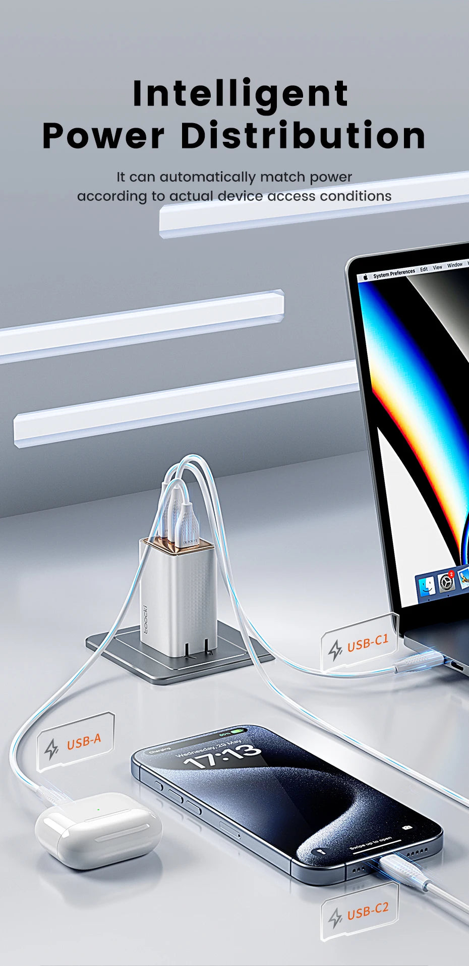 Toocki 67W GaN Charger – Fast USB-C PD for iPhone, MacBook & Samsung