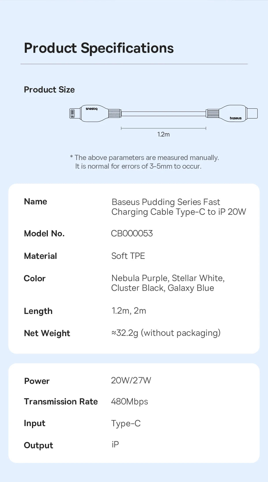 Baseus 20W USB-C Cable for iPhone & iPad