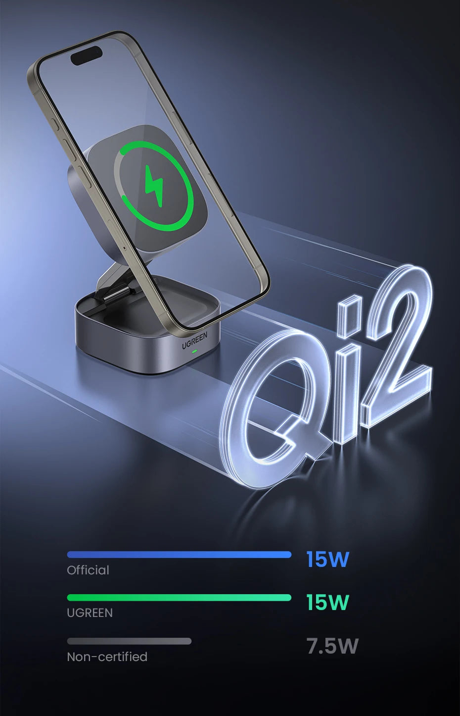 UGREEN Qi2/Qi Magnetic Wireless Charger Stand 15W 2-in-1 Charging Stand For iPhone 16 17 Pro Max/AirPods MagSafe Fast Charger