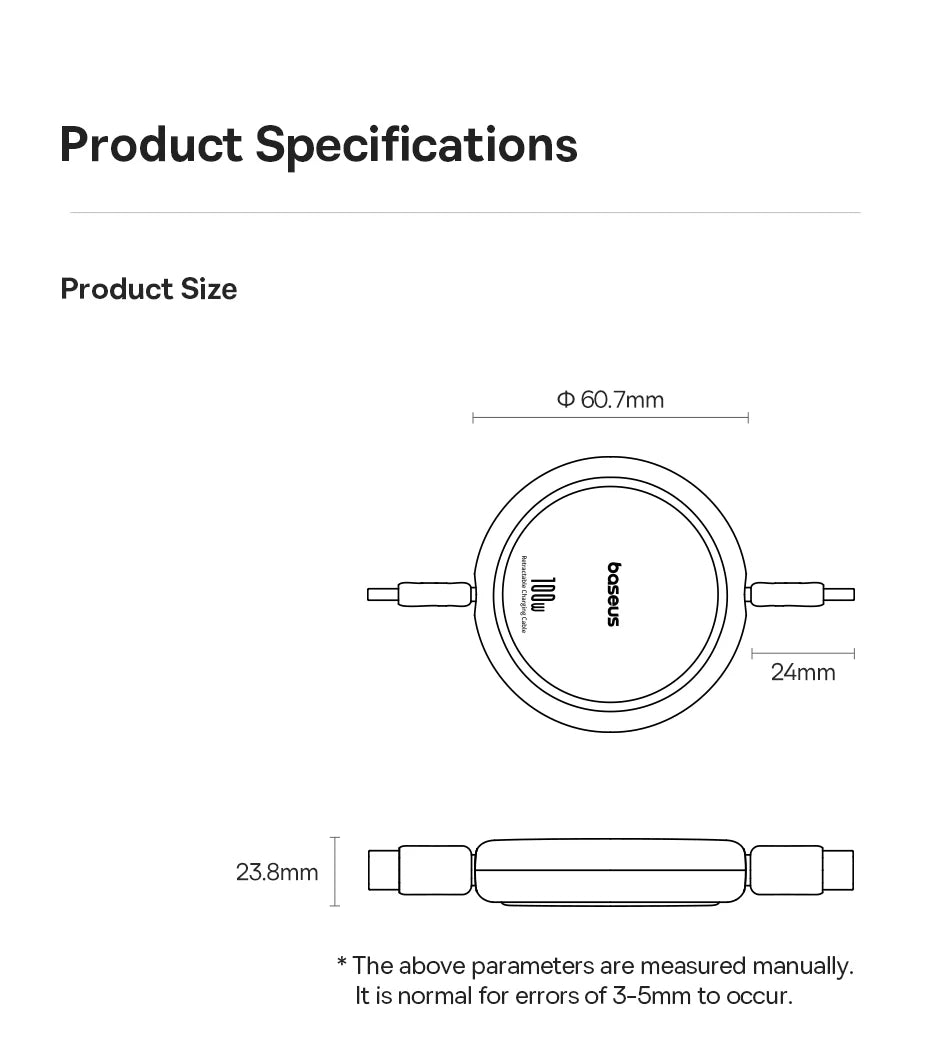 Baseus 100W Retractable USB-C Cable – Fast Charging