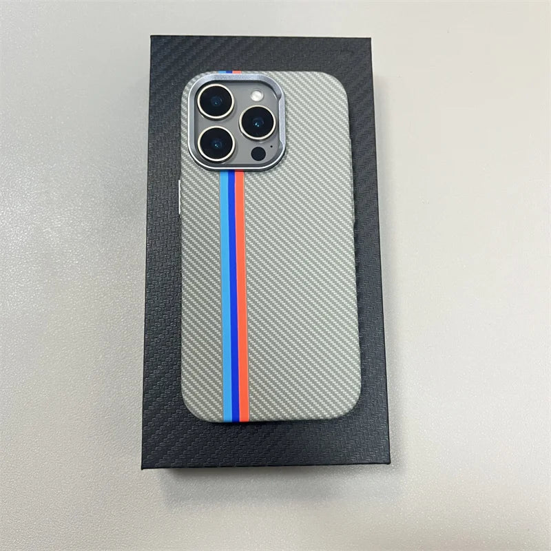 Geometric Carbon Fiber Texture 3D Relief MagSafe Case for iPhone 15–17 Series