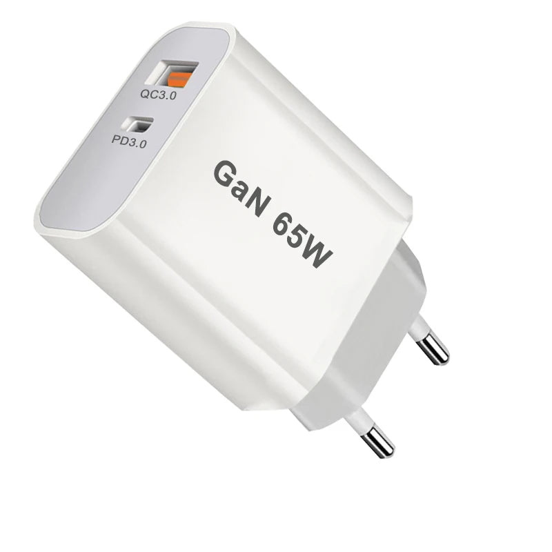 2-Port 65W GaN USB-C Charger – PD Fast Wall Adapter for Phones
