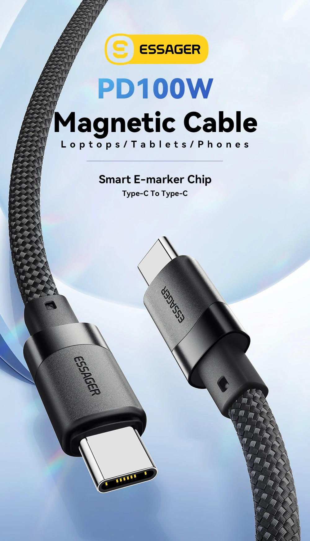 Essager Essager USB C To C 100W Magnetic Fast Charger Cable For iPhone 15 65W Type C To C Data Charging Wire for Laptop Samsung