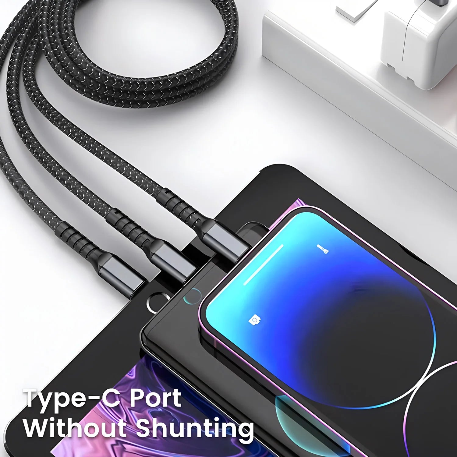 100W 3-in-1 Fast Charging Cable – USB, Type-C & Micro USB
