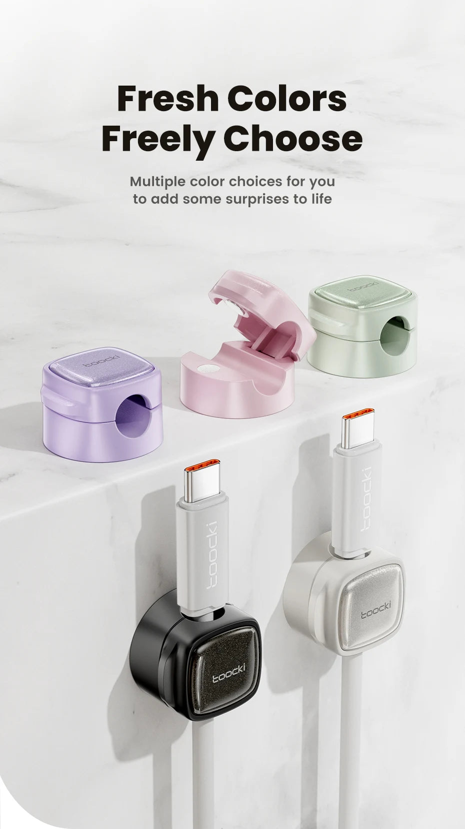 Toocki Magnetic Cable Clips – Desk Wire Management Organizer