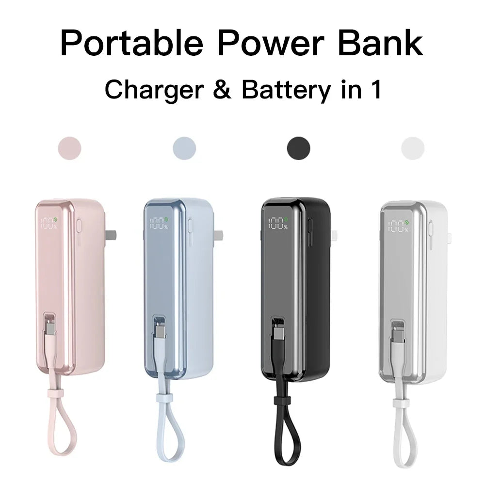 5000mAh Mini Power Bank – 20W Fast Charging with Cable