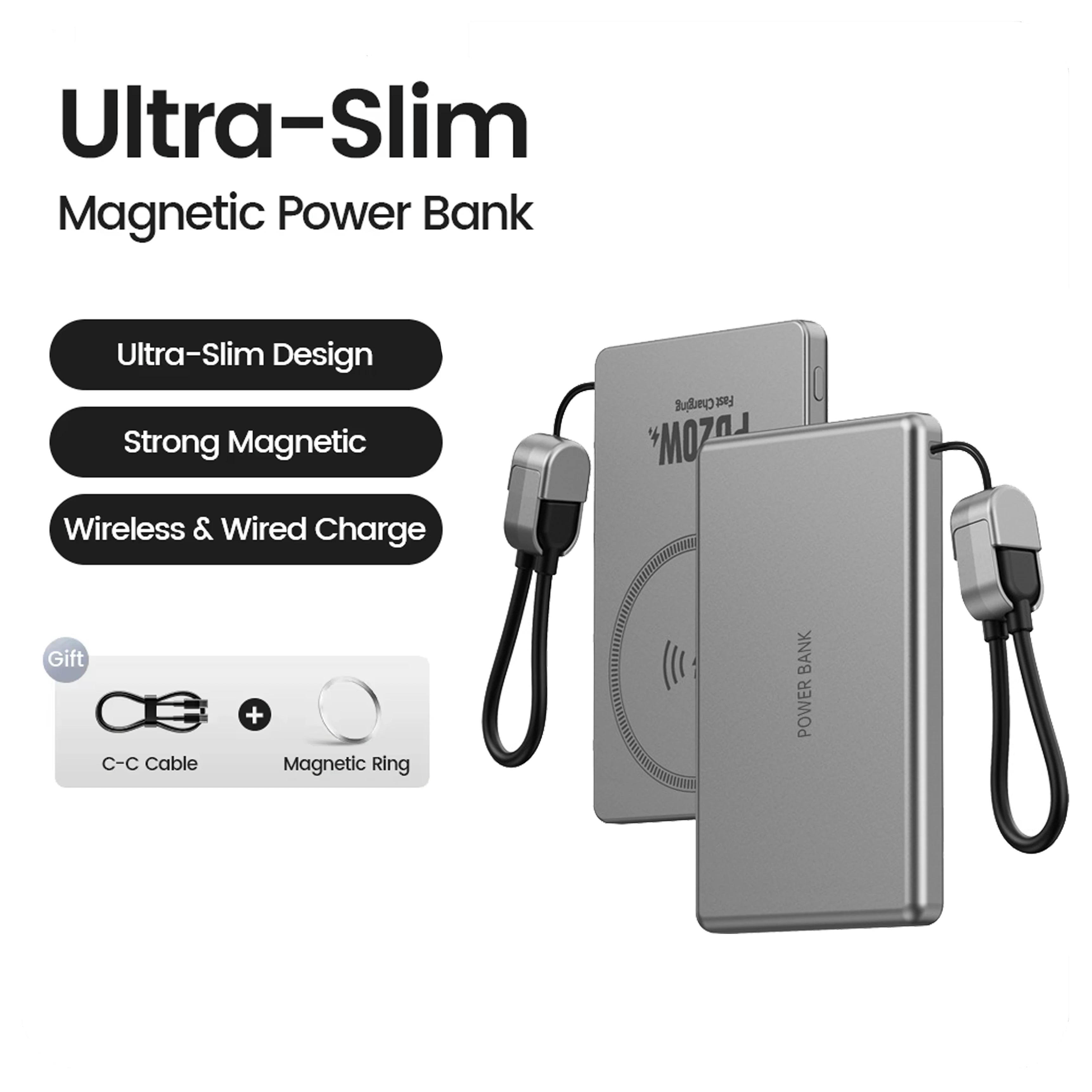 Ultra-Slim Magnetic Wireless Power Bank 10000mAh – 15W Fast Charging
